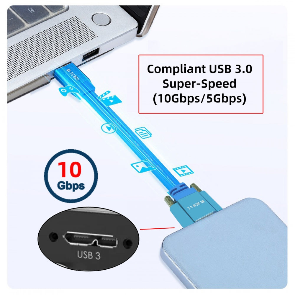 Ultra Flat Slim USB 3.0 Type-A Male to Micro-USB 3.0 Male Cable Data with Dual Thumbscrew 10Gbps for Vision Camera SSD