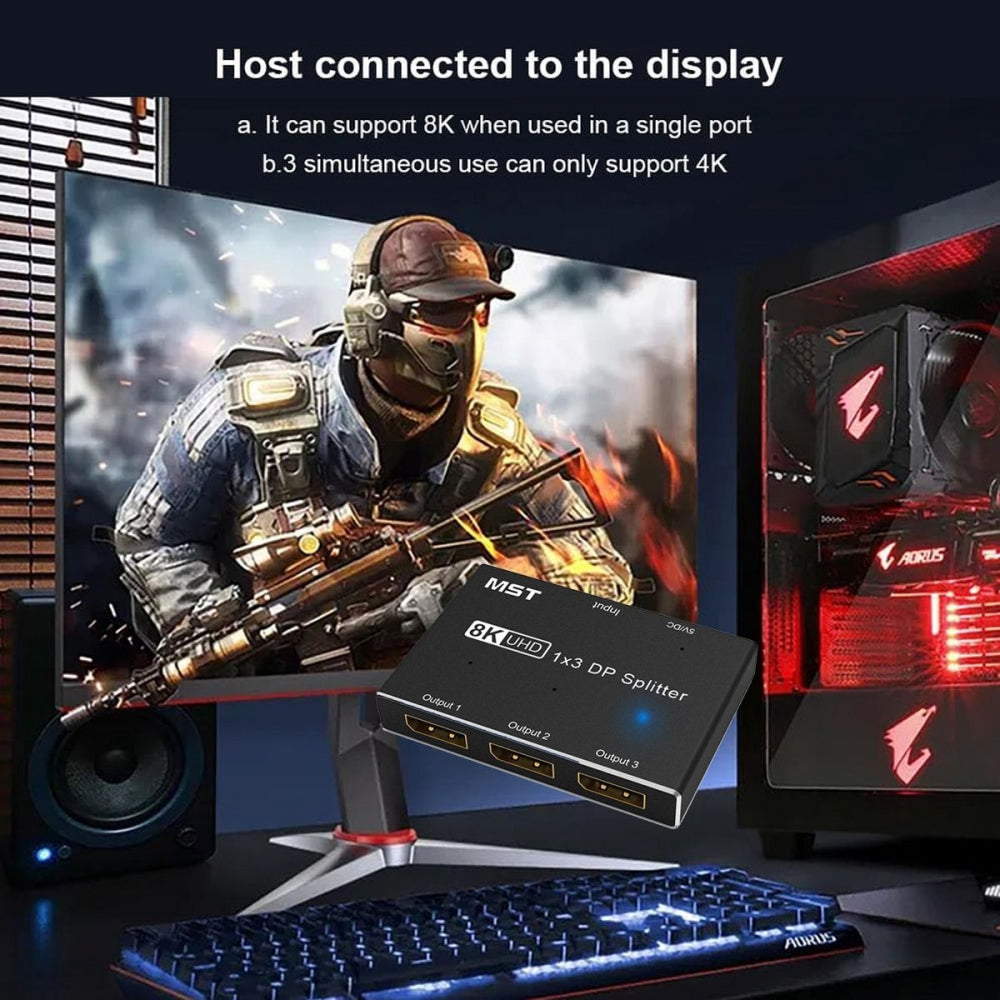 DisplayPort 2.0 DP 1-to-3 Triple Displays Extends HUB Splitter Support HDCP SST Extended 8K@60hz Convertor