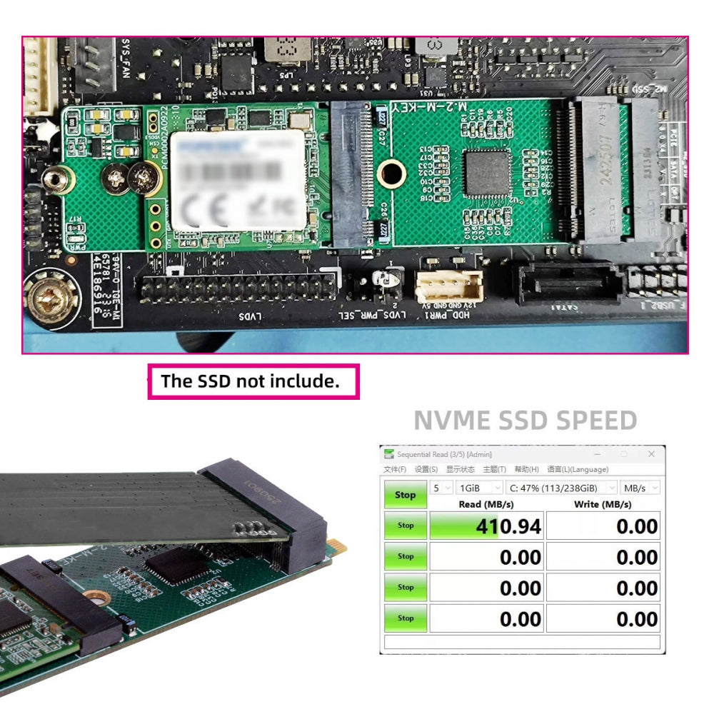 NGFF NVME M-Key Riser Card to Dual Ports M.2 NGFF Key-M NVME SSD Adapter PCIE Packet Switch Compatible with NAS Industrial Control Motherboard