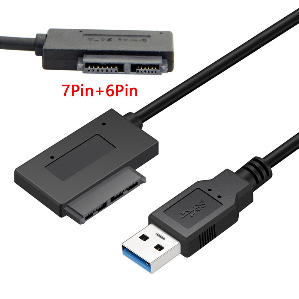 Cablecc USB 3.0 to Slimline Sata 7+6 13pin Adapter Cable for Laptop Cd DVD Rom Optical Drive