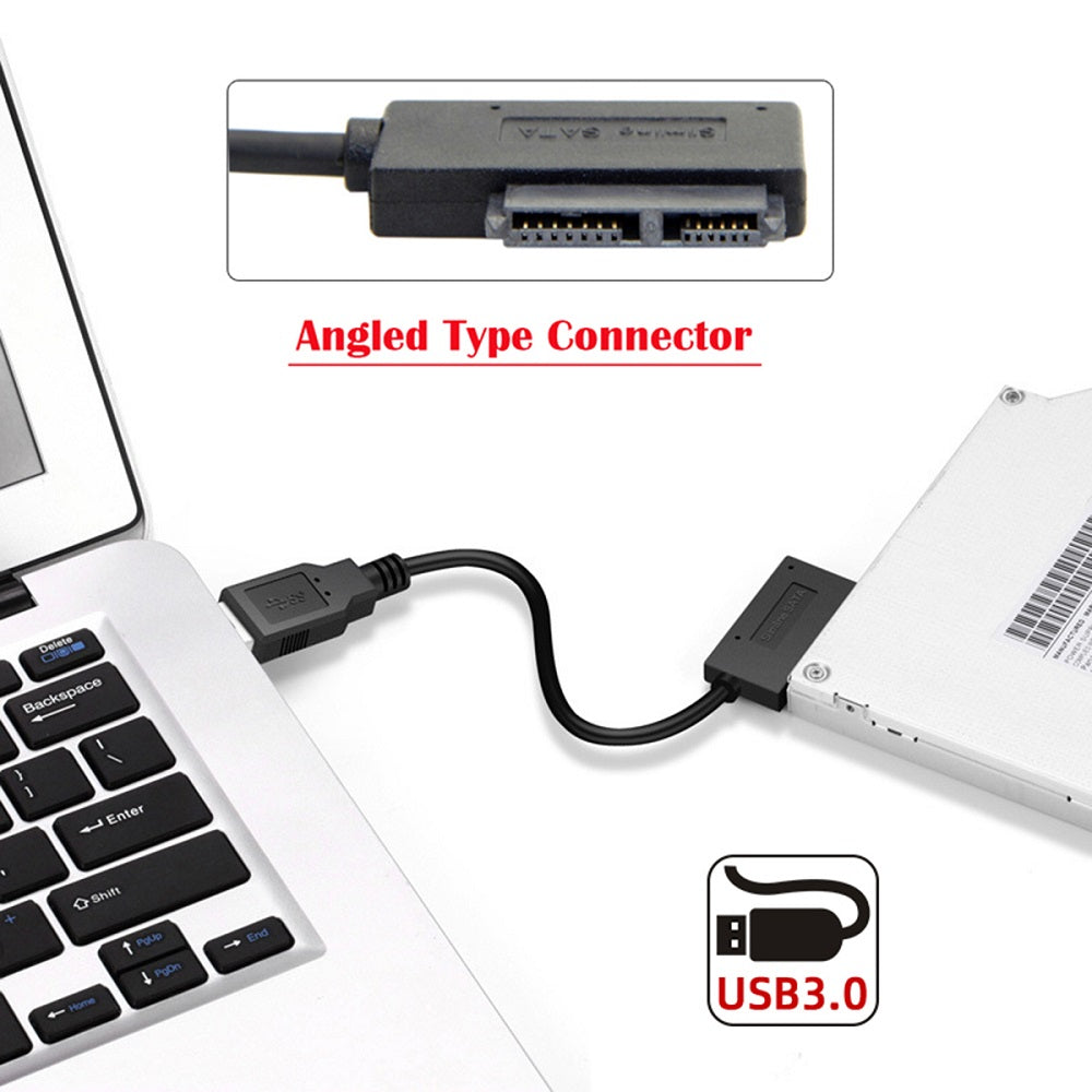 Cablecc USB 3.0 to Slimline Sata 7+6 13pin Adapter Cable for Laptop Cd DVD Rom Optical Drive