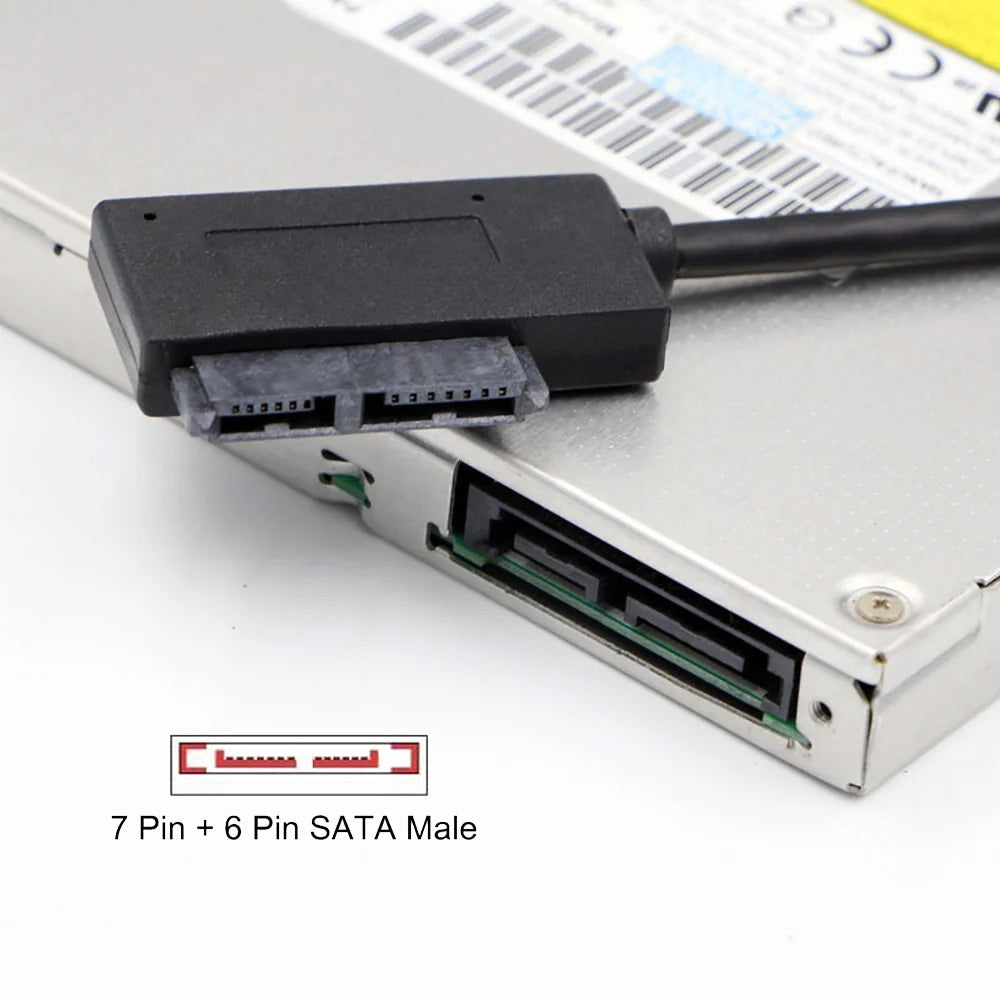 Cablecc USB 3.0 to Slimline Sata 7+6 13pin Adapter Cable for Laptop Cd DVD Rom Optical Drive