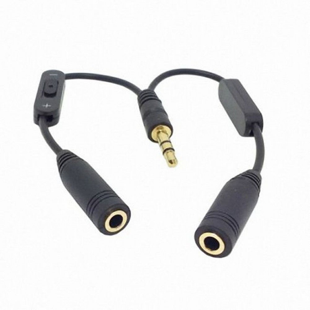 Black 3.5mm Stereo Male to Double 3.5mm Female Audio Headphone Y Splitter Cable with Volume Switch CA-004