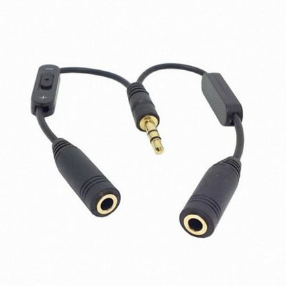 Black 3.5mm Stereo Male to Double 3.5mm Female Audio Headphone Y Splitter Cable with Volume Switch CA-004