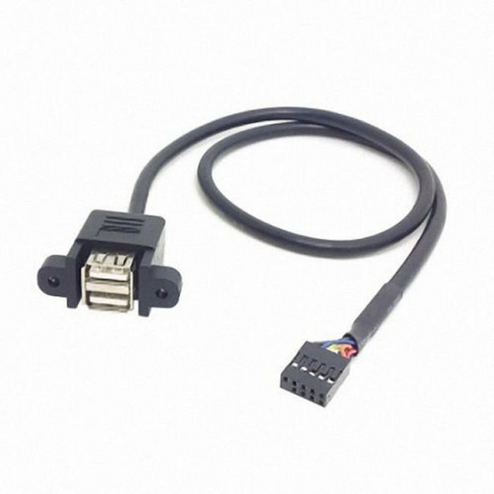 50cm Stackable Dual USB 2.0 A Type Female to Motherboard 9 Pin Header Cable with Screw Panel Holes U2-156