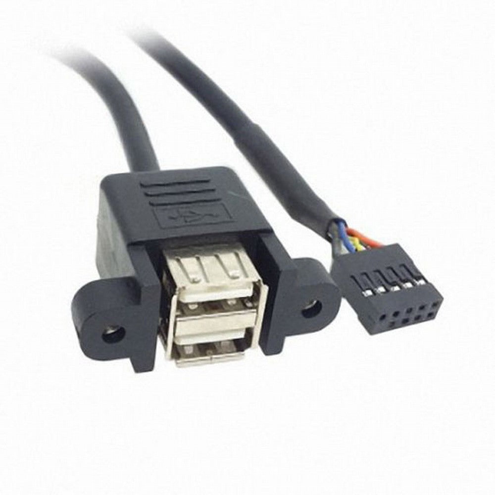 50cm Stackable Dual USB 2.0 A Type Female to Motherboard 9 Pin Header Cable with Screw Panel Holes U2-156