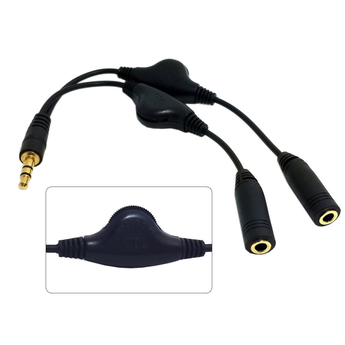 3.5mm Stereo Male to Double 3.5mm Female Audio Headphone Y Splitter Cable with Volume Control Switch CA-010