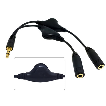 3.5mm Stereo Male to Double 3.5mm Female Audio Headphone Y Splitter Cable with Volume Control Switch CA-010