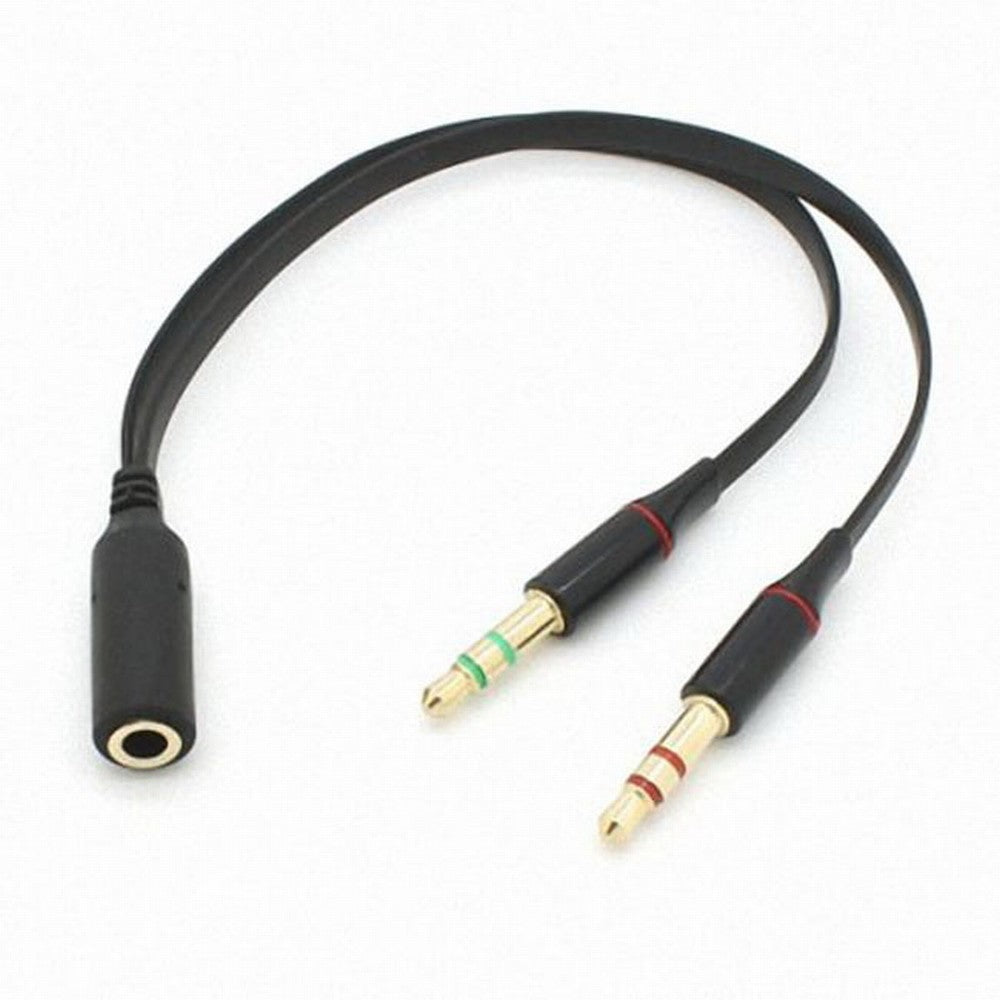 Black Dual 3.5mm Male to Single Female Headphone Microphone Audio Splitter Cable for Cell Phone Tablet Laptop CA-021