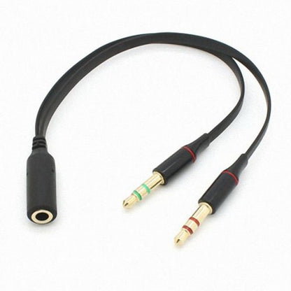 Black Dual 3.5mm Male to Single Female Headphone Microphone Audio Splitter Cable for Cell Phone Tablet Laptop CA-021