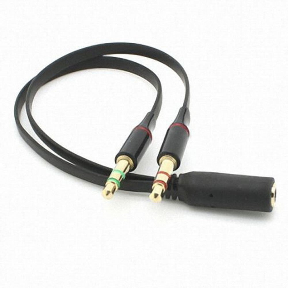 Black Dual 3.5mm Male to Single Female Headphone Microphone Audio Splitter Cable for Cell Phone Tablet Laptop CA-021