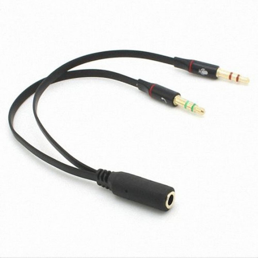 Black Dual 3.5mm Male to Single Female Headphone Microphone Audio Splitter Cable for Cell Phone Tablet Laptop CA-021