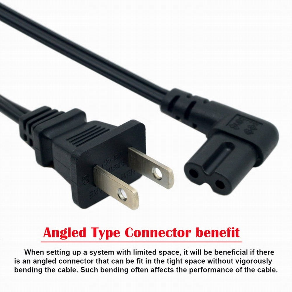 USA 2pin Male to 90 Degree Right Angled IEC 320 C7 Power Supply Cord cable 1M PW-039