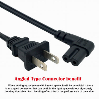 USA 2pin Male to 90 Degree Right Angled IEC 320 C7 Power Supply Cord cable 1M PW-039