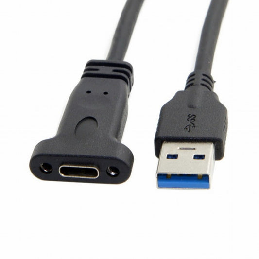 USB-C USB 3.1 Type C Female to USB 3.0 A Male Data Cable 20cm with Panel Mount Screw Hole UC-042