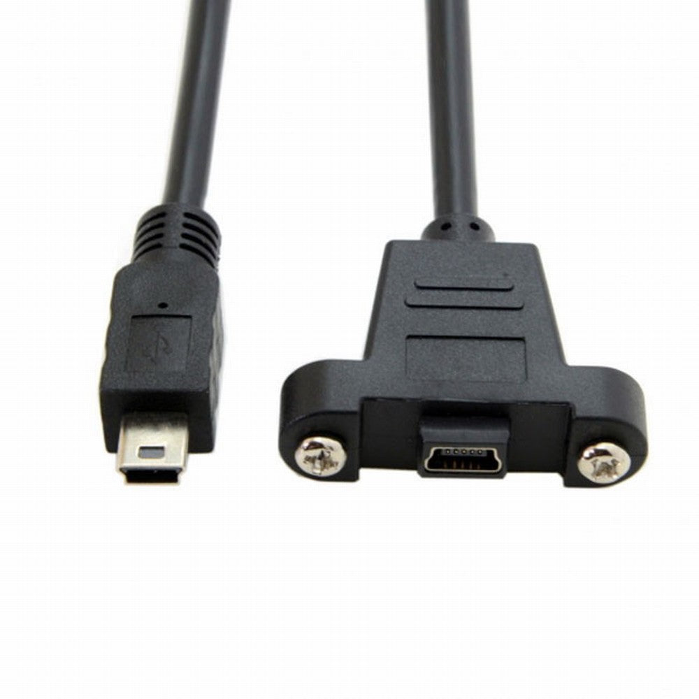 Panel Mount Type Mini USB 5Pin Male to Female Extension Adapter Cable with Screws 50cm U2-050-BK