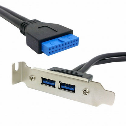 Low Profile 80mm Height USB 3.0 Female Back panel to Motherboard 20pin cable with PCI bracket 50cm U3-086