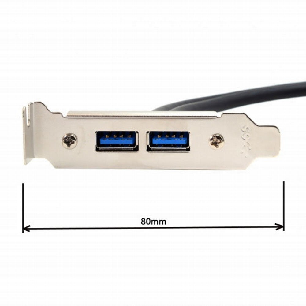 Low Profile 80mm Height USB 3.0 Female Back panel to Motherboard 20pin cable with PCI bracket 50cm U3-086