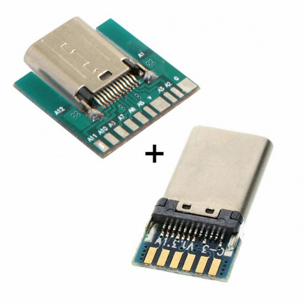 DIY 24pin USB 3.1 Type C Male Female Plug Socket Connector SMT type with PC Board 1 set UC-206+207
