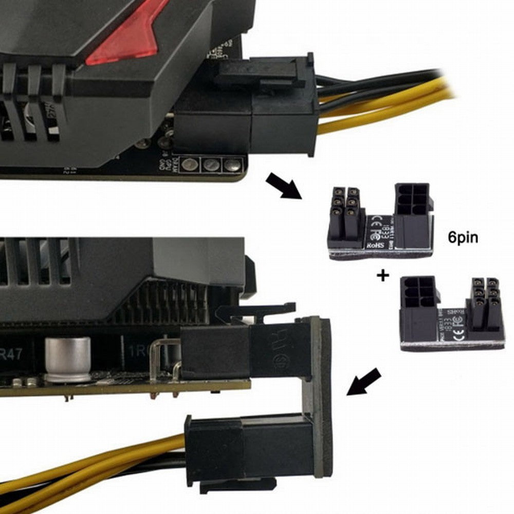 ATX 6Pin Female to 6pin Male 180 Degree Angled Power Adapter for Desktops Graphics Card PW-008