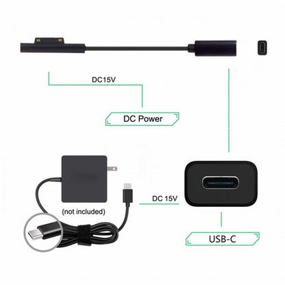 DC 15V Type-C USB-C Female to Surface Pro3 Pro4 Pro5 Pro6 Book Pro Charge Cable UC-109-SURFA3