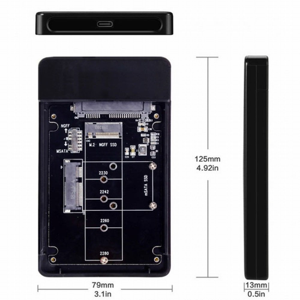 Combo M.2 NGFF B-key mSATA SSD to USB Type-C Converter Case Enclosure with Switch UC-209