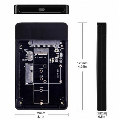 Combo M.2 NGFF B-key mSATA SSD to USB Type-C Converter Case Enclosure with Switch UC-209