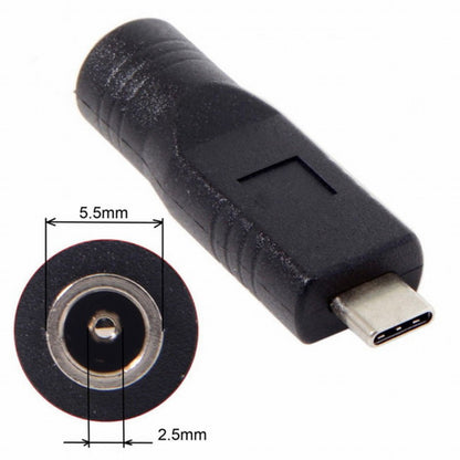 DC Jack 5.5*2.5mm Input to USB-C Type-C Power Plug Charge Adapter for Laptop Phone UC-211-BK-5525MM