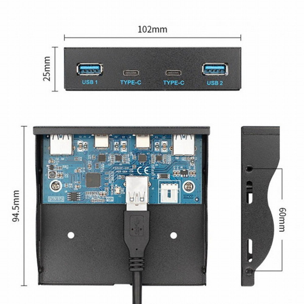 USB-C USB 3.0 HUB 4 Ports Front Panel to Motherboard 20Pin Connector Cable for 3.5" Floppy Bay UC-119