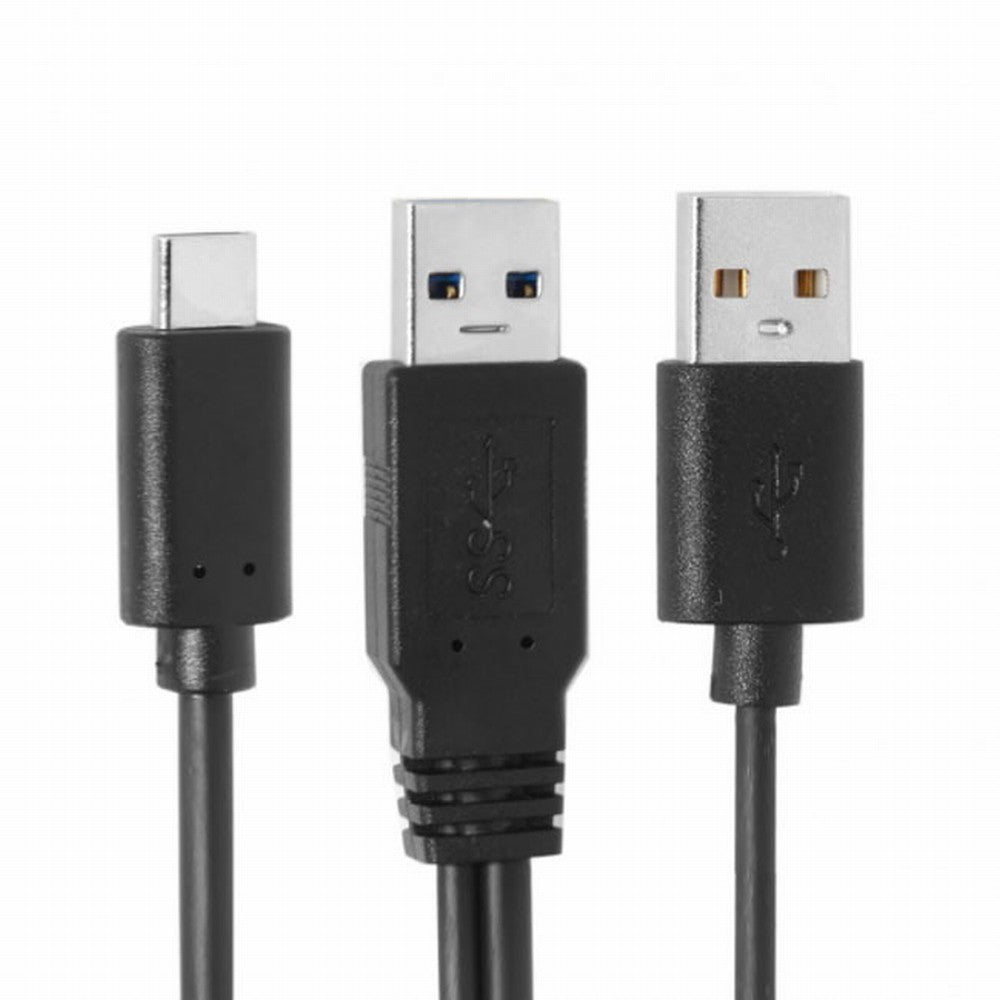 Type-C USB-C to USB 3.0 Male USB 2.0 Dual Power Data Y Cable for Laptop Hard Disk UC-125