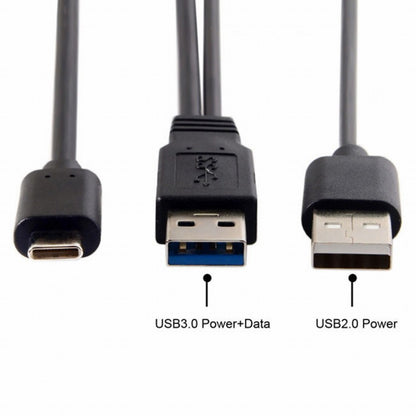 Type-C USB-C to USB 3.0 Male USB 2.0 Dual Power Data Y Cable for Laptop Hard Disk UC-125