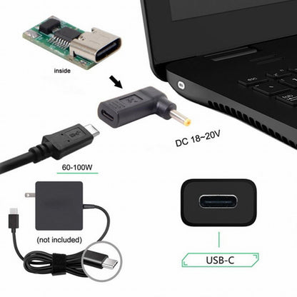 USB 3.1 Type C USB-C to DC 19V 4.0*1.7mm Adapter PD Emulator Trigger 90 Degree Angled UC-112-4017MM