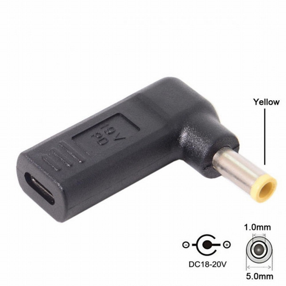 USB 3.1 Type C USB-C to DC 19V 5.0*1.0mm Adapter PD Emulator Trigger 90 Degree Angled Yellow UC-112-5010MM