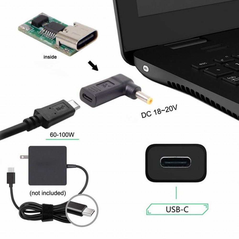USB 3.1 Type C USB-C to DC 19V 5.0*1.0mm Adapter PD Emulator Trigger 90 Degree Angled Yellow UC-112-5010MM