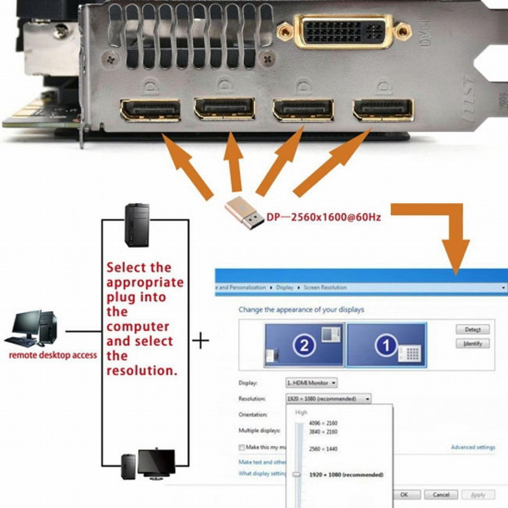 CY DP Virtual Display Adapter Displayport Dummy Plug Headless Ghost Emulator 2560x1600p@60Hz DP-062
