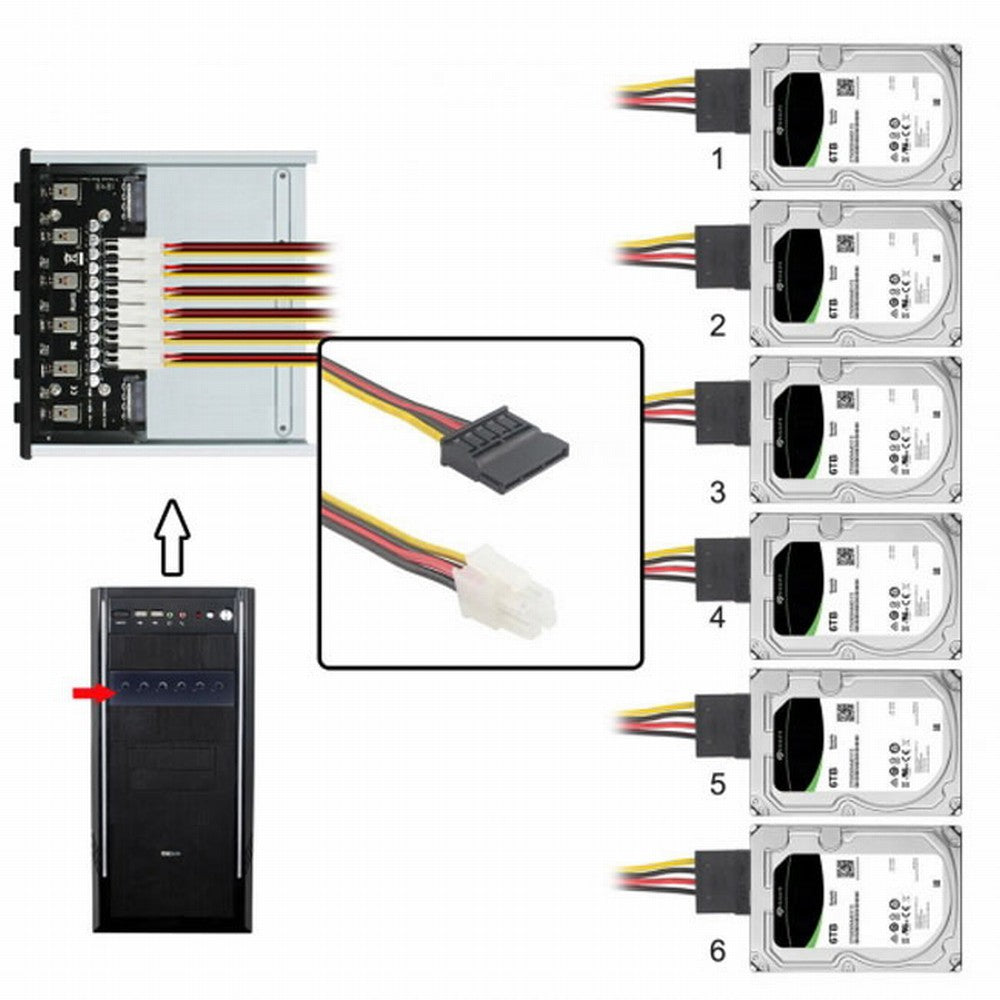 6 Hard Disk Control System Intelligent Control Management System HDD SSD Power Switch with 5.25 CD-ROM Bay PW-020
