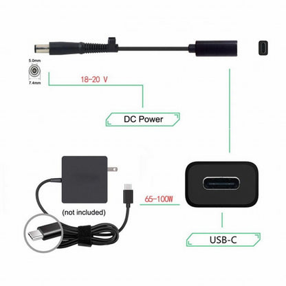 Type C USB-C Female Input to DC 7.4*5.0mm Power PD Charge Cable fit for Laptop 18-20V UC-109-7450HP