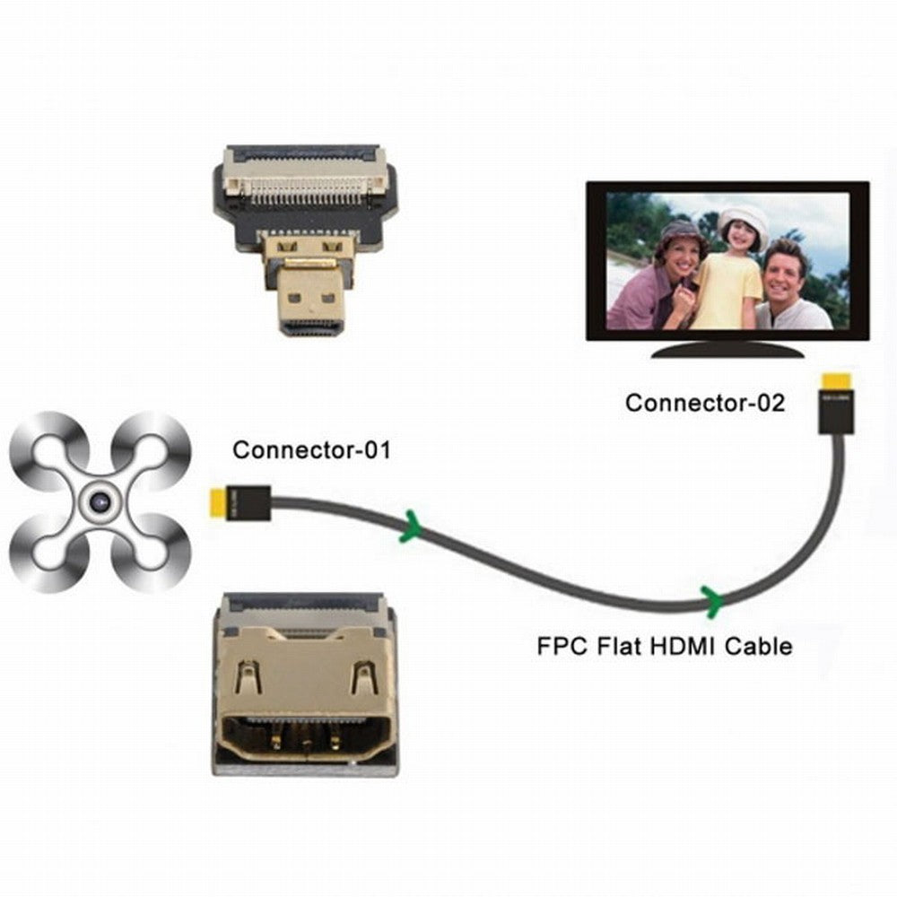 CYFPV HDMI Female to Micro HDMI Male Extension FPC Flat Cable 1080P for FPV HDTV Multicopter Aerial Photography CC-HD-197-BK