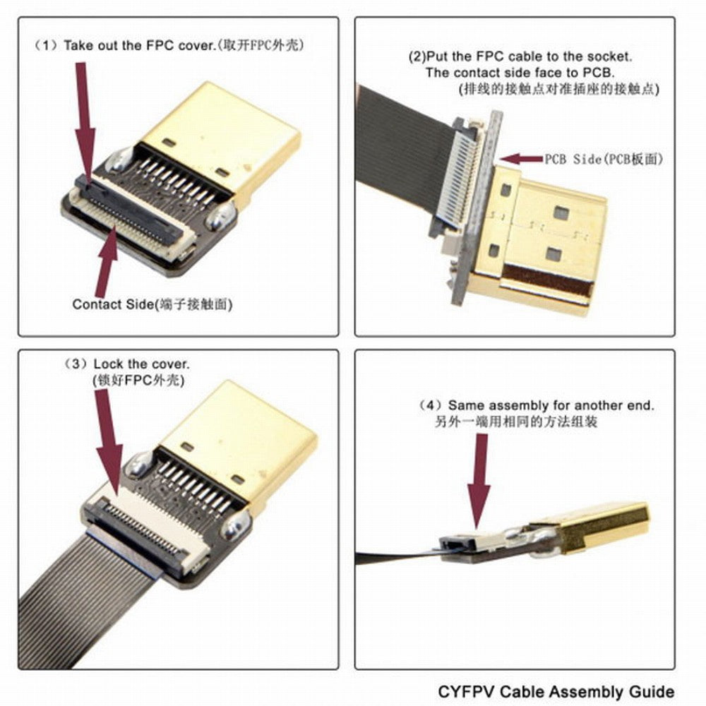 CYFPV HDMI Female to Micro HDMI Male Extension FPC Flat Cable 1080P for FPV HDTV Multicopter Aerial Photography CC-HD-197-BK