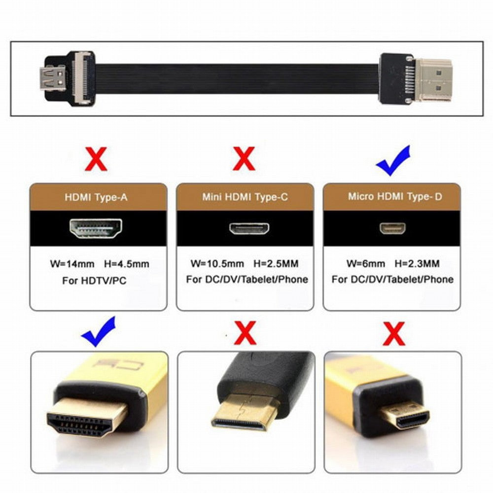 CYFPV HDMI Male to Micro HDMI Female Extension FPC Flat Cable 1080P for FPV HDTV Multicopter Aerial Photography CC-HD-188-BK