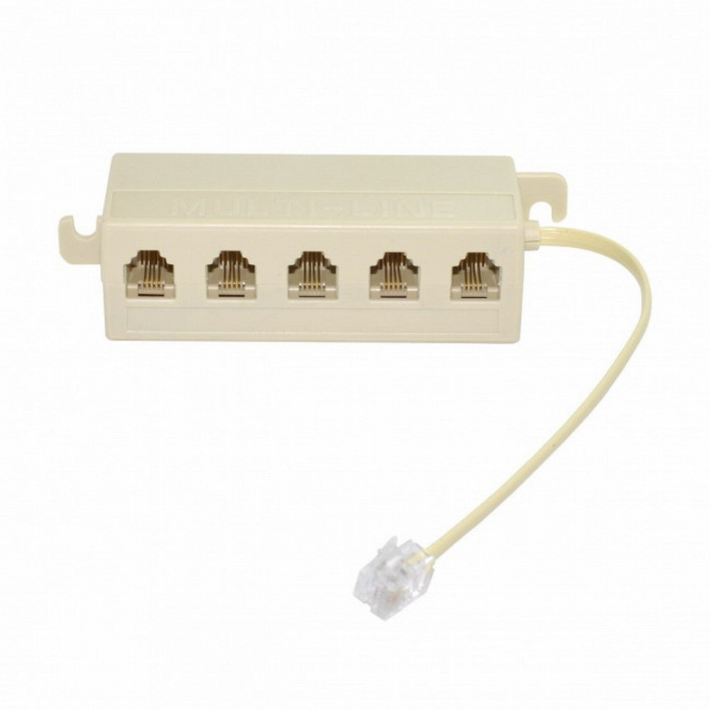 5 Way Outlet 6P4C RJ11 RJ12 Telephone Phone Modular Jack Line Splitter Adapter Beige 1-in-5-out CA-016