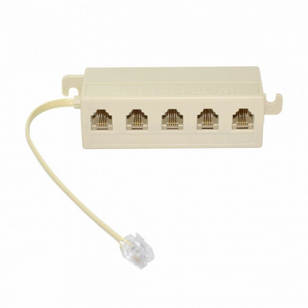 5 Way Outlet 6P4C RJ11 RJ12 Telephone Phone Modular Jack Line Splitter Adapter Beige 1-in-5-out CA-016