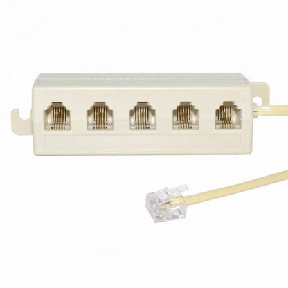5 Way Outlet 6P4C RJ11 RJ12 Telephone Phone Modular Jack Line Splitter Adapter Beige 1-in-5-out CA-016