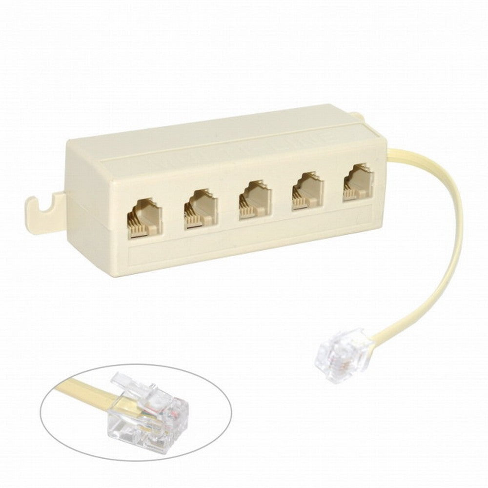 5 Way Outlet 6P4C RJ11 RJ12 Telephone Phone Modular Jack Line Splitter Adapter Beige 1-in-5-out CA-016