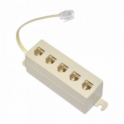 5 Way Outlet 6P4C RJ11 RJ12 Telephone Phone Modular Jack Line Splitter Adapter Beige 1-in-5-out CA-016