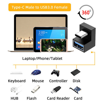 360 Degree Up Down Angled Type-C USB-C OTG to USB 3.0 Female Extension Adapter for Cell Phone Tablet UC-088