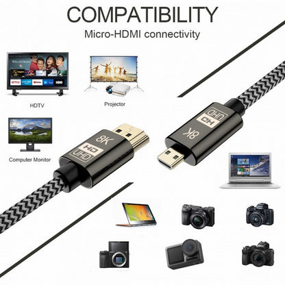 Micro HDMI to HDMI 2.1 Ultra-HD UHD 8K 60hz 4K 120hz Cable 48Gbs HDMI Cord for Camera Tablet CC-HD-016