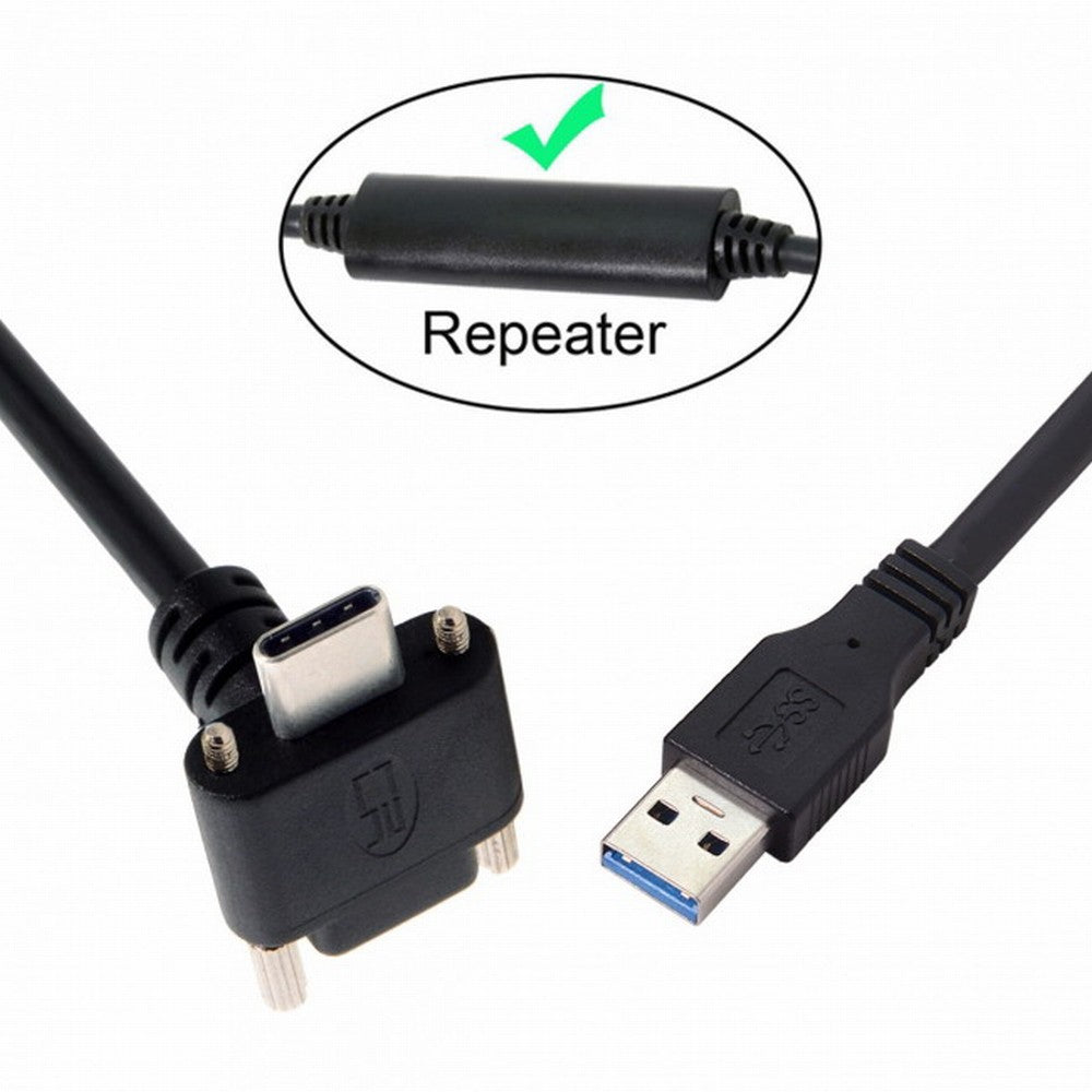 8.0M Down Up Angled USB 3.1 Type-C Dual Screw Locking to USB3.0 Data GL3523 Repeater Cable 90 Degree for Camera Oculus Quest Link UC-128-8.0M