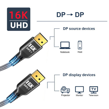 DisplayPort 2.0 DP to DP Cable 16K 60hz Cable 2m Ultra-HD UHD DP 1.4 8K 120hz for PC Laptop TV DP-003-2.0M