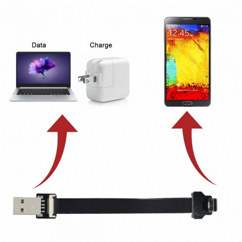 Up Down Angled USB 2.0 Type-A Male to USB-C Type-C Male Data Flat Slim FPC Cable for FPV Disk Phone CC-U2-039-UP